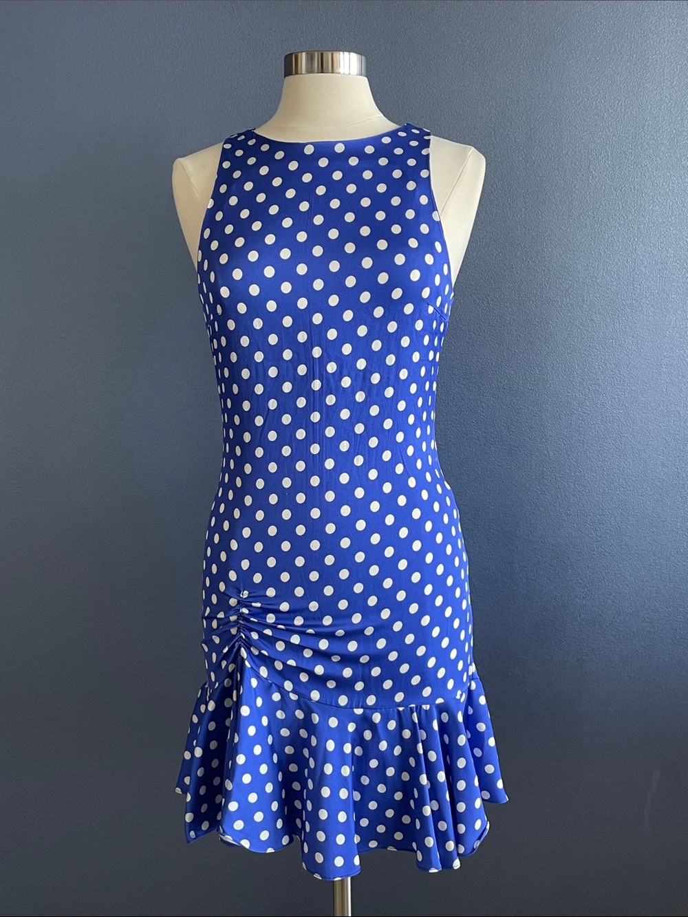 Caroline Constas Cobalt Blue & White Polka Dot Sleeveless Mini Dress